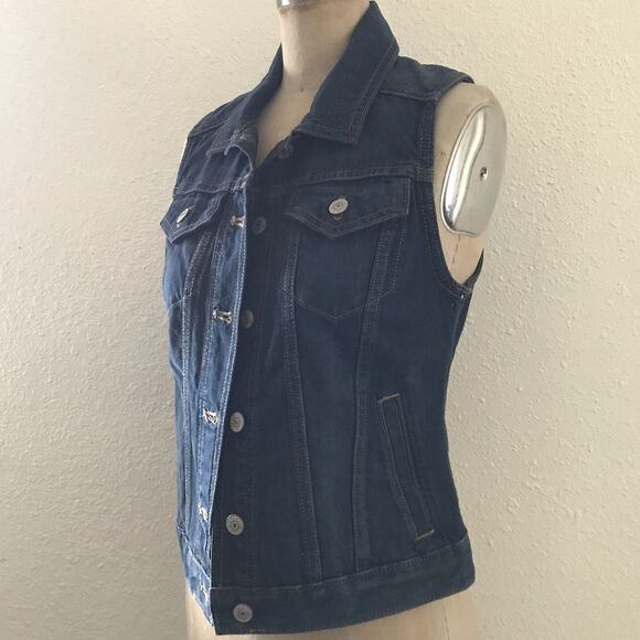 Express Indigo Blue Denim Jean Sleeveless Trucker Vest Pockets NWOT XS - Picture 4 of 10